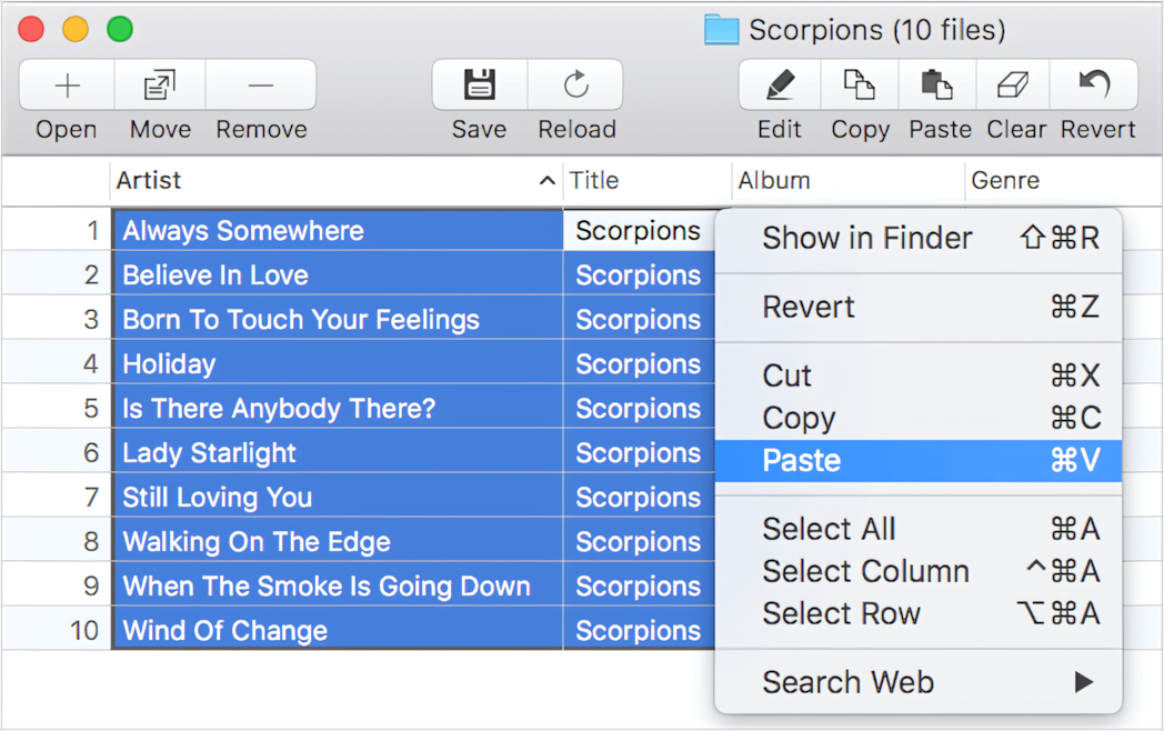 How to paste tag values in batch in Tag Editor for Mac