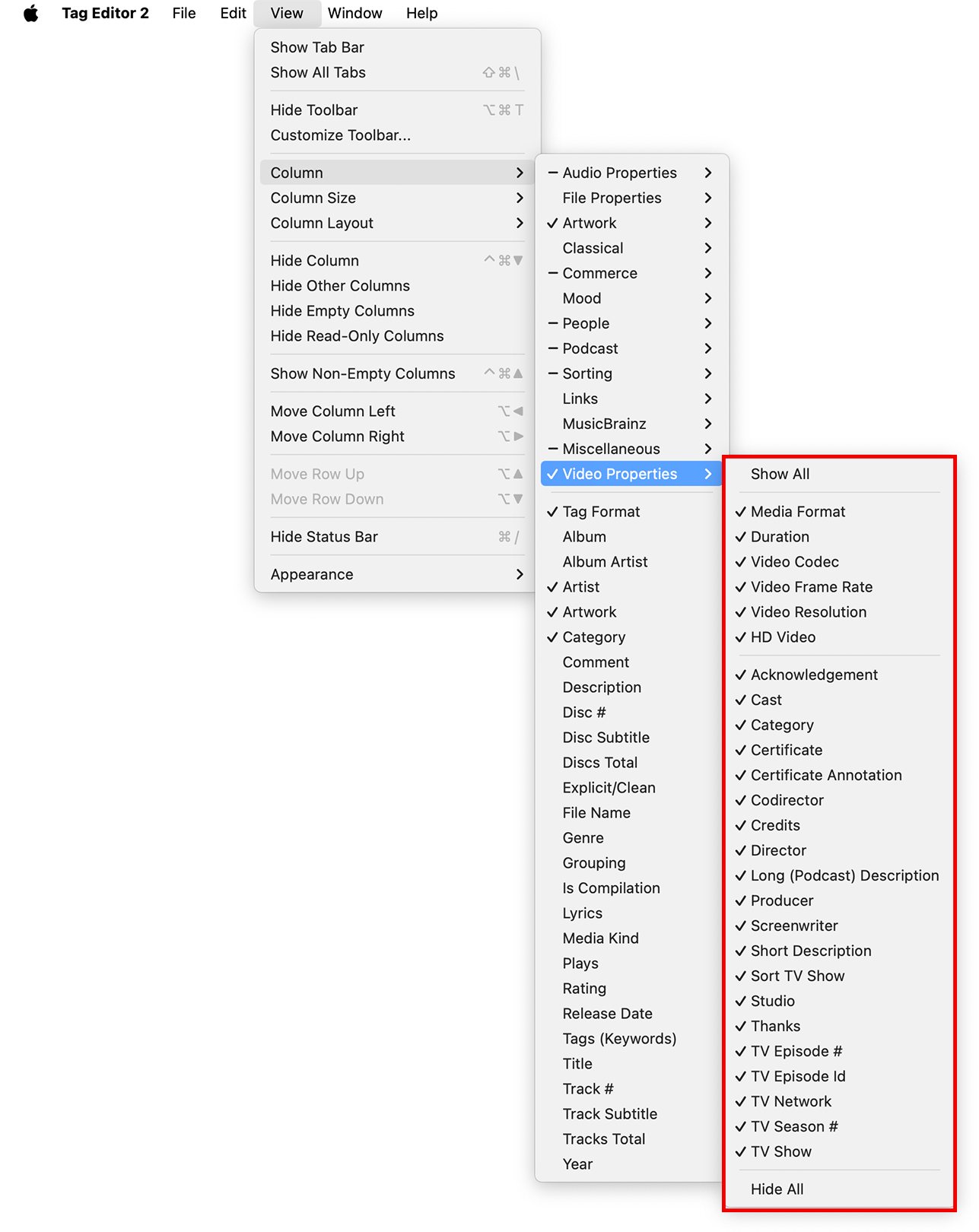Tag Editor for Mac - Video Properties