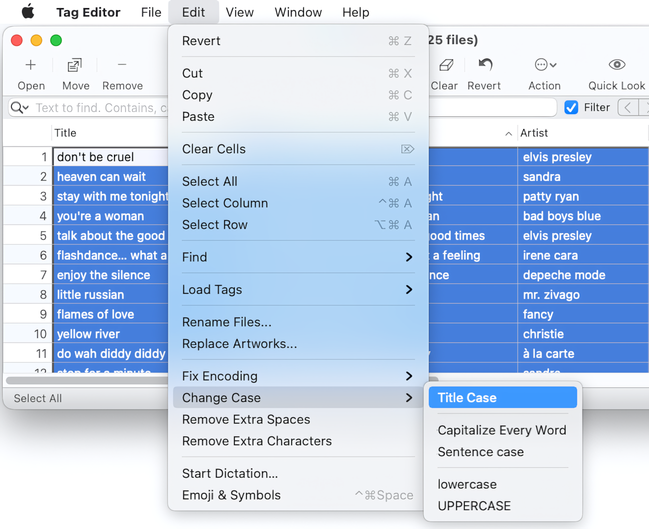 Change audio tags and filenames case with Amvidia Tag Editor for Mac