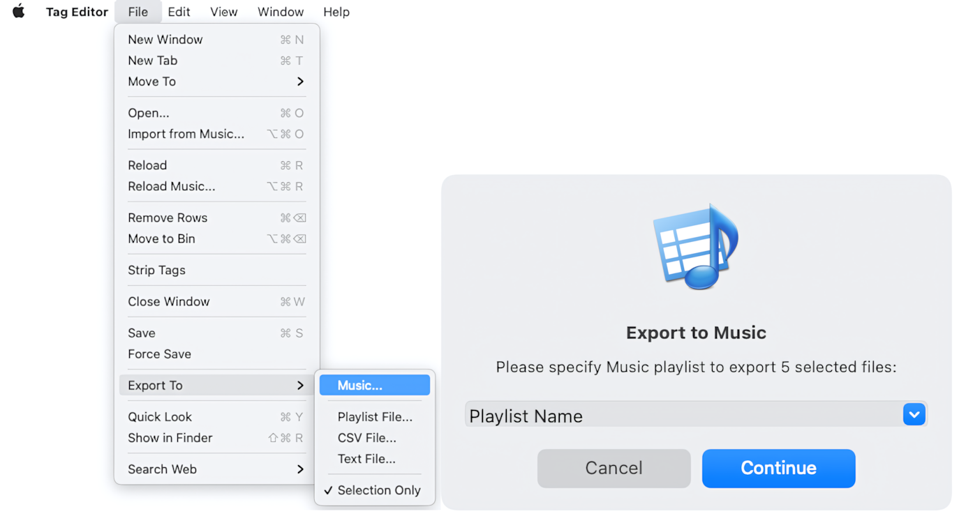  Export files to iTunes from Amvidia Tag Editor for Mac