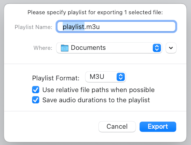 Export files to M3U Playlists from Amvidia Tag Editor for Mac