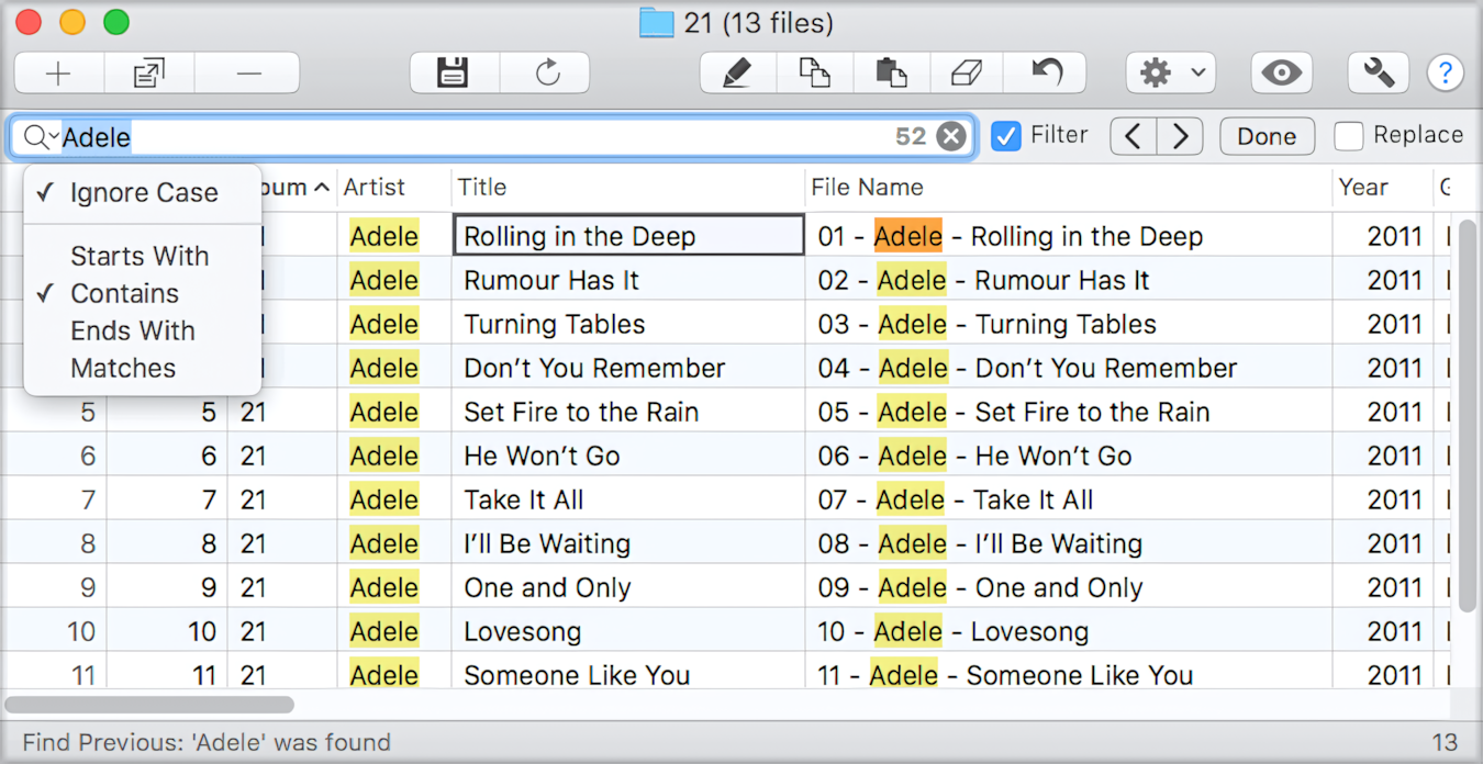 Find function in Tag Editor for Mac