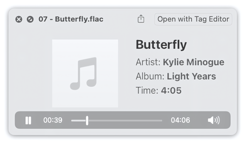 FLAC file with Vorbis tags in Quick Look panel