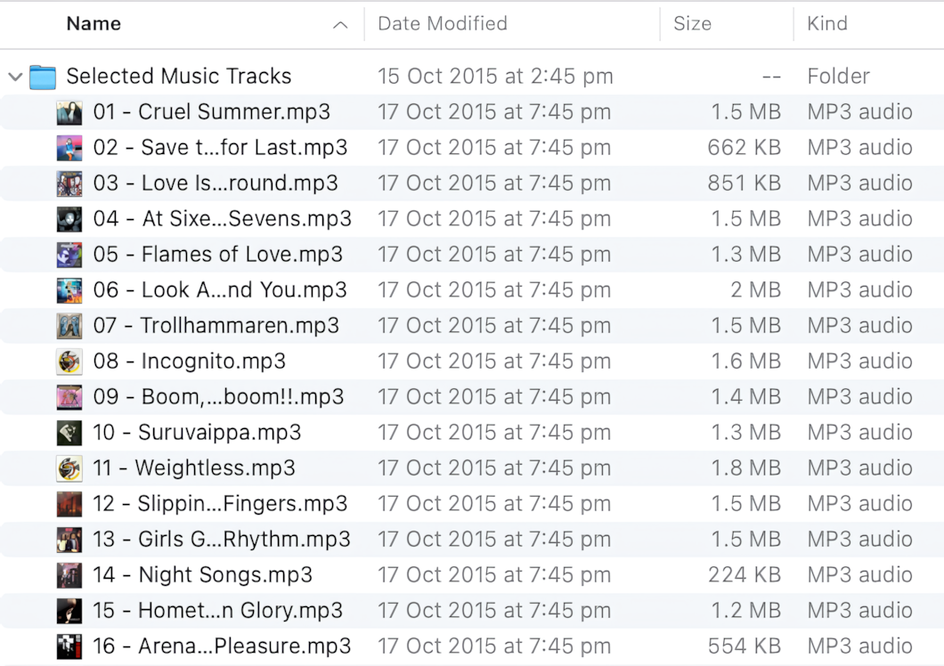 MP3 files copied to the folder in Finder
