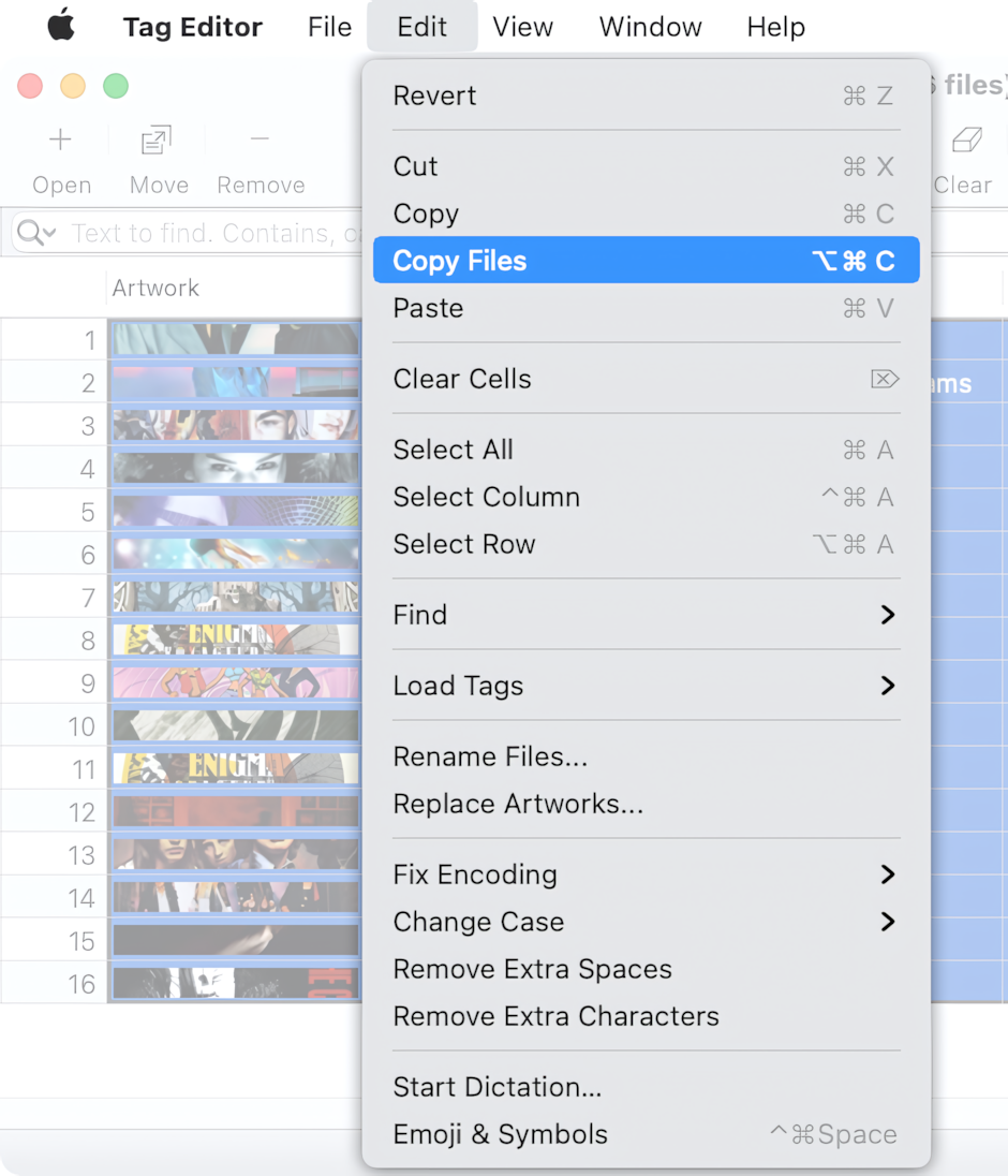 How to copy references to audio files in Tag Editor for Mac