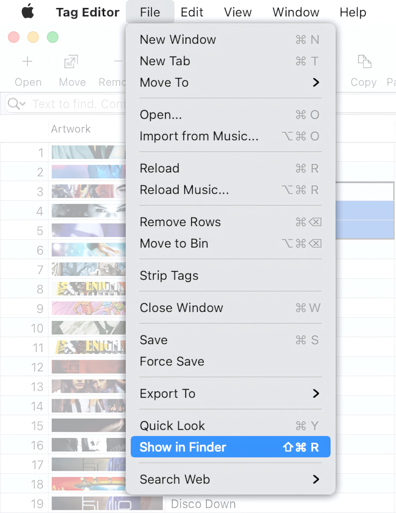 Show in Finder via File menu