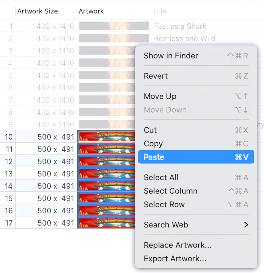 How to paste the new Artwork to the Tag Editor
