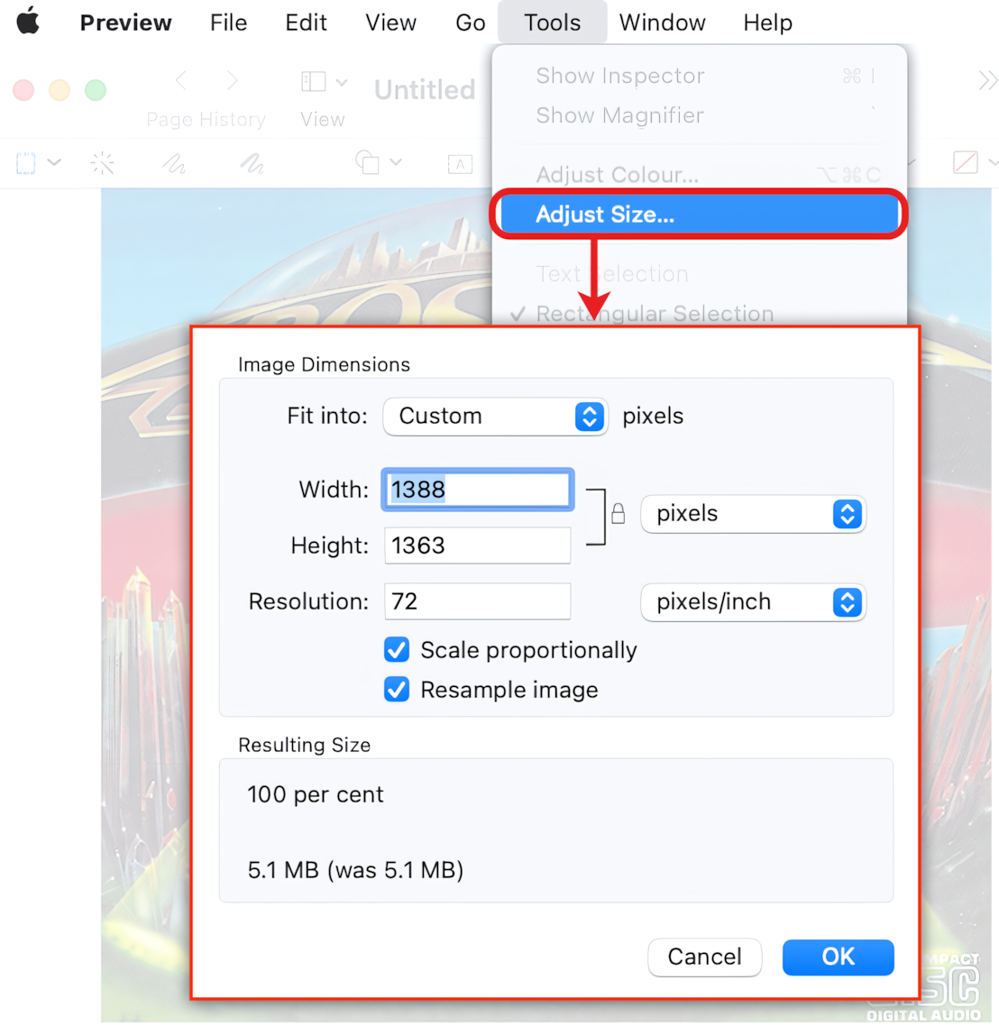How to resize the MP3 Artwork in Preview.app