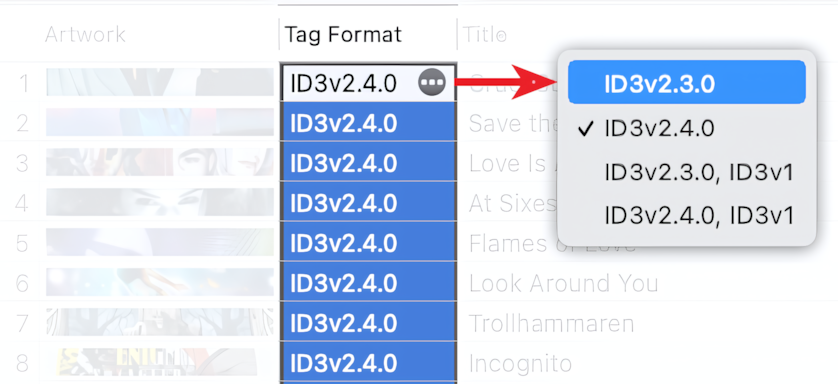 Changing the metadata format of audio files to ID3v2.3