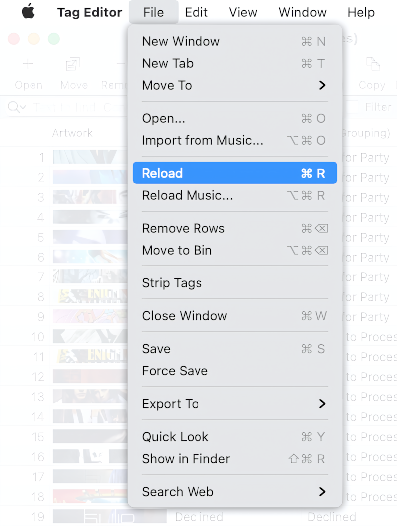 File / Reload menu command in the Tag Editor for Mac