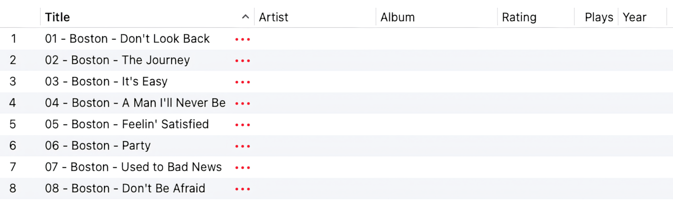 Music window with empty WAV metadata