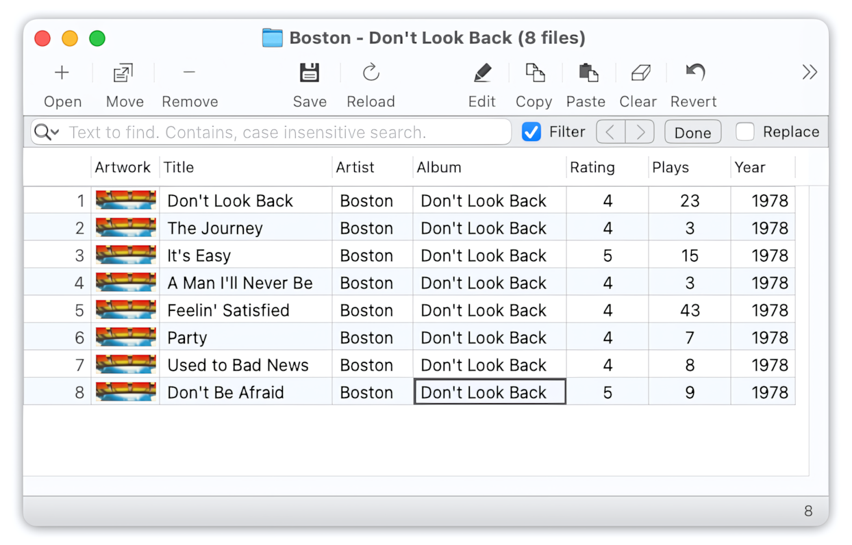Tag Editor window with WAV tags
