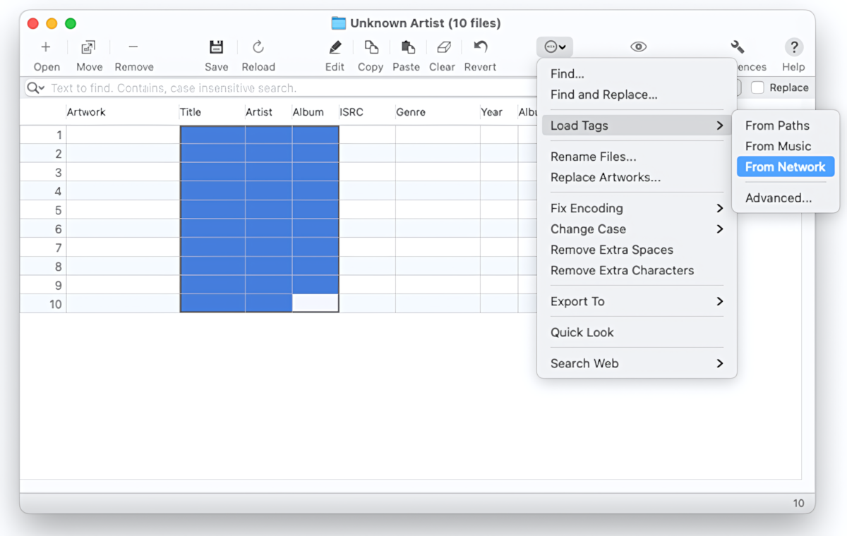 Tag Editor for Mac - Validation of Artist, Album, and Title before importing ISRC from online databases
