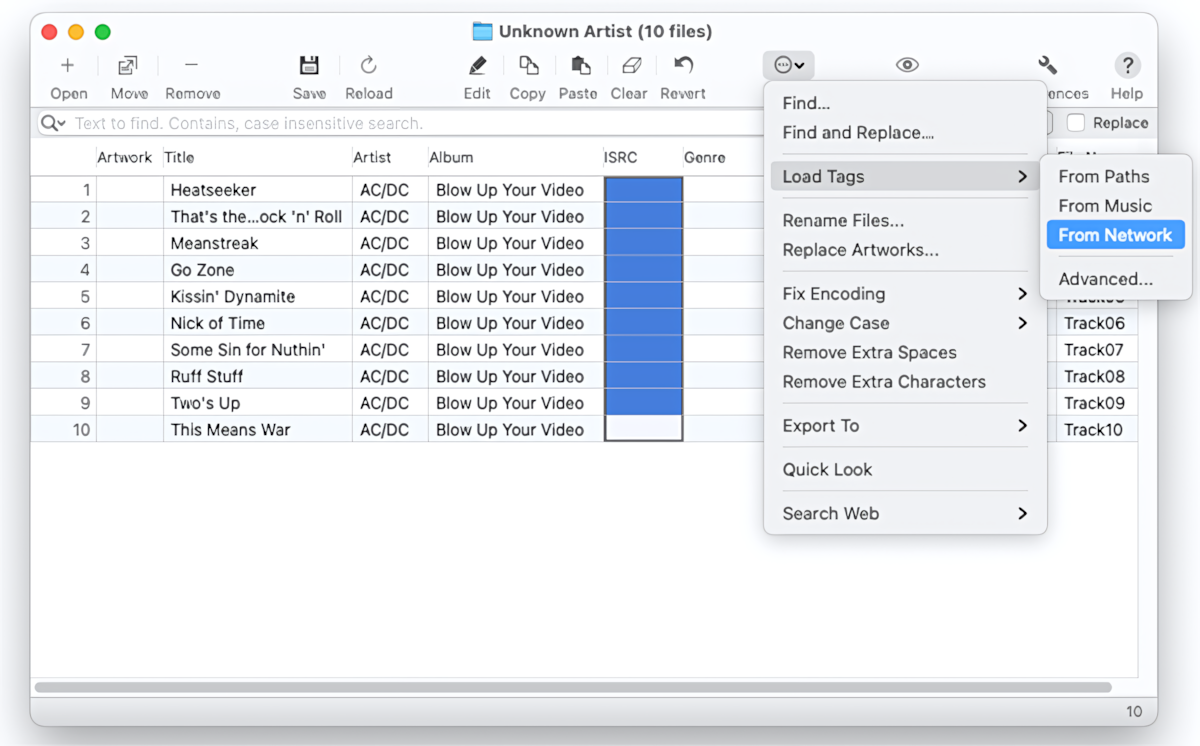 Tag Editor for Mac - importing ISRC from online databases