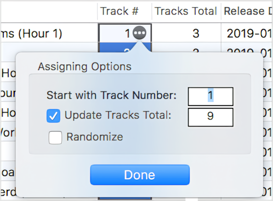 Automatic assigning of audio Track Number tags on Mac with Tag Editor by Amvidia