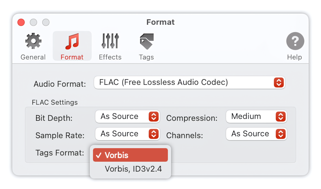 FLAC Format Preferences - List of Tags Formats