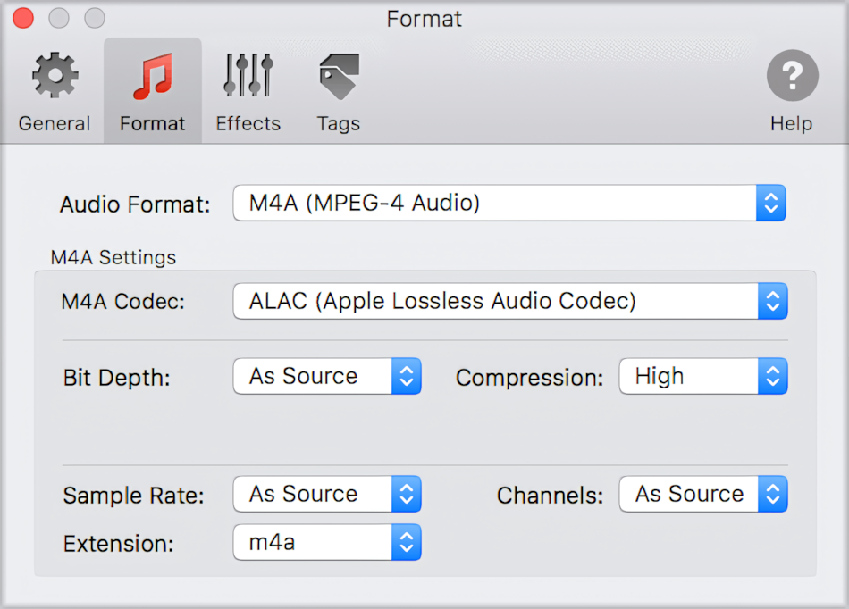 M4A format preferences for importing CD to iTunes with To Audio Converter for Mac