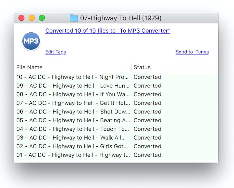 To MP3 Converter progress window after conversion