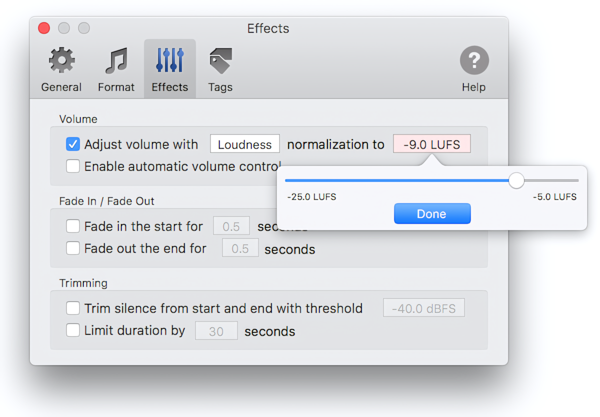 Target level of loudness normalization