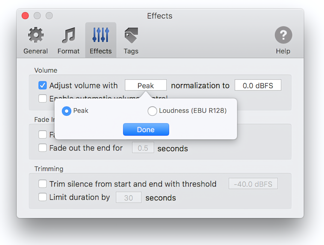 Peak volume normalization in To MP3 Converter for Mac OS X