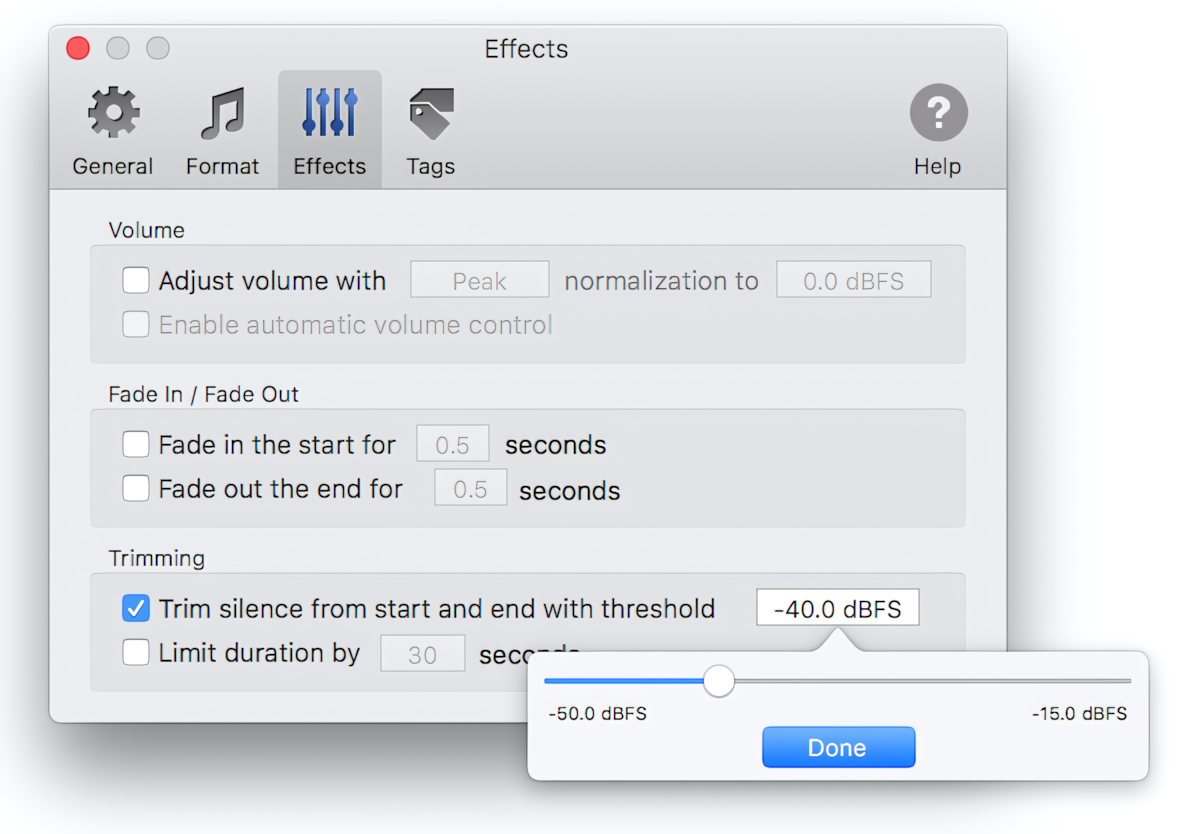 Trim silence using To MP3 Converter for Mac OS X