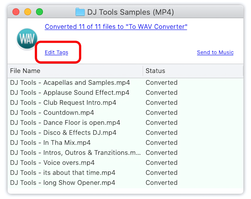 To WAV Converter for Mac OS - open converted WAV files in Tag Editor to check metadata.